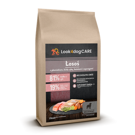 Zestaw karma Look4dog CARE Łosoś szczeniak 6kg+2kg