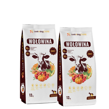 Zestaw: karma Look4dog CARE Wołowina bez zbóż i kurczaka 2x12kg