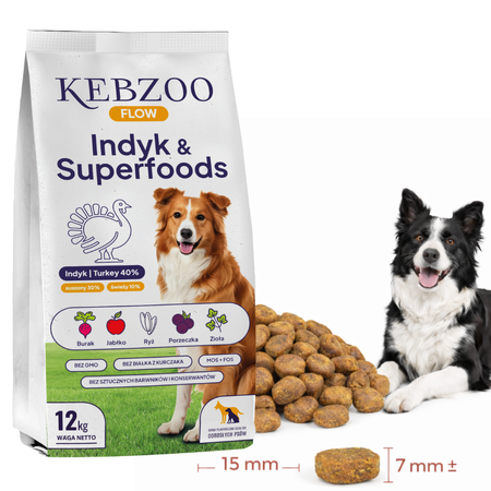 Karma dla psa KEBZOO FLOW Indyk&Superfoods 12kg + BATONIK GRATIS