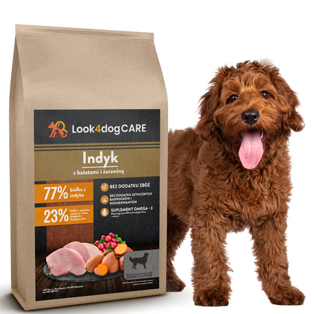 Karma Look4dog CARE Indyk z żurawiną 6 kg + KEBZOO jagnięcina 3x400g